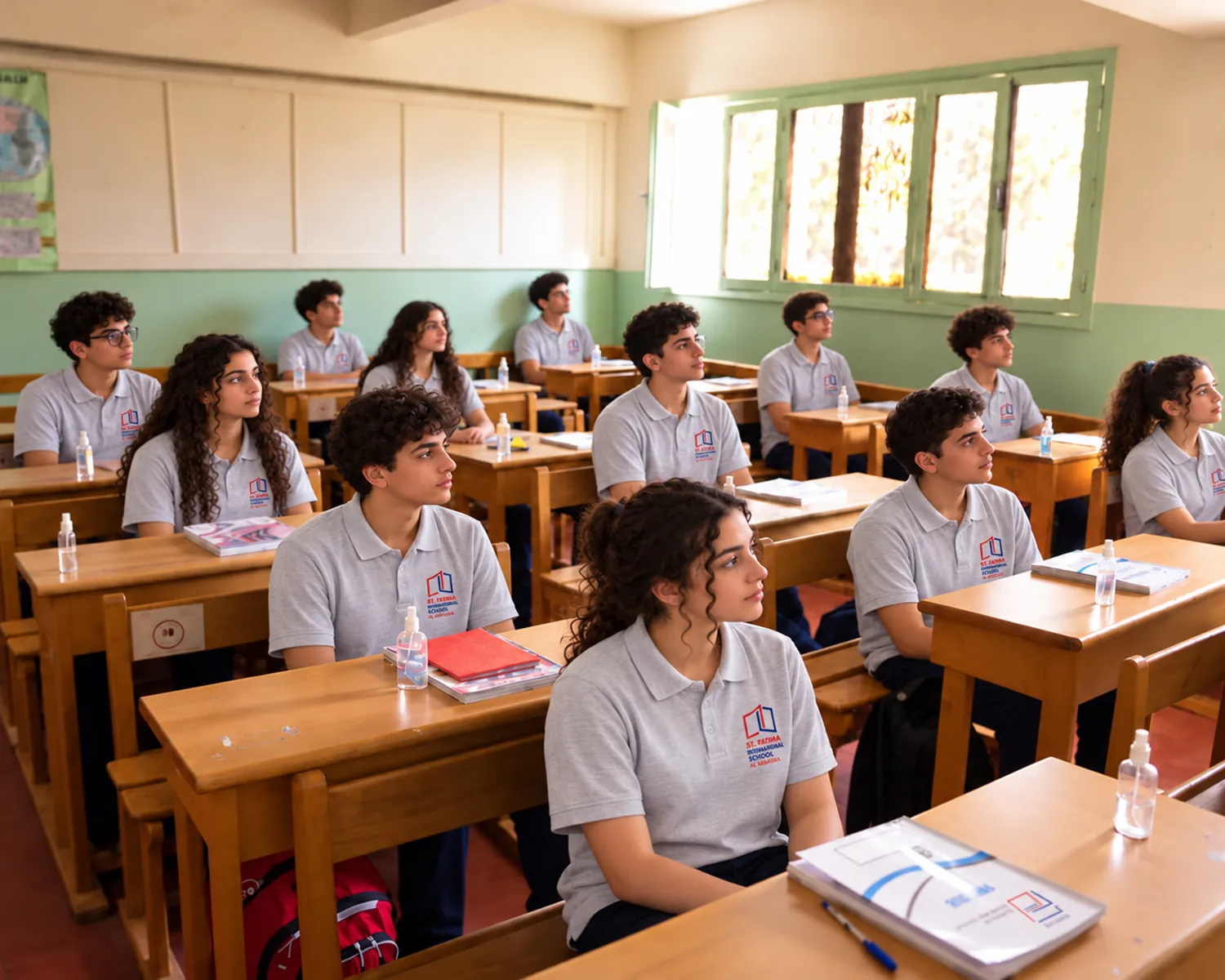 Focused Students in Sunlit Classroom
